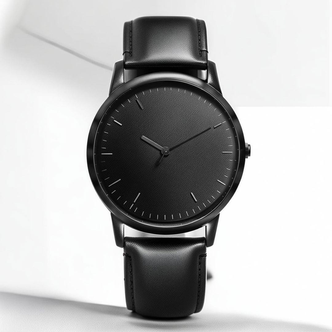 Ultra-minimalist all-black watch with no branding on a white background.