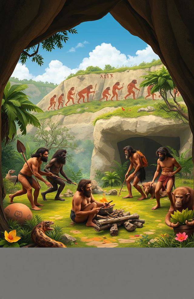 A visually engaging depiction of Homo sapiens, showcasing the evolution of humans from early ancestors to modern day