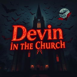 A large, magnificent church standing tall against a dark night sky, filled with bats soaring around it