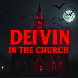 A large, magnificent church standing tall against a dark night sky, filled with bats soaring around it