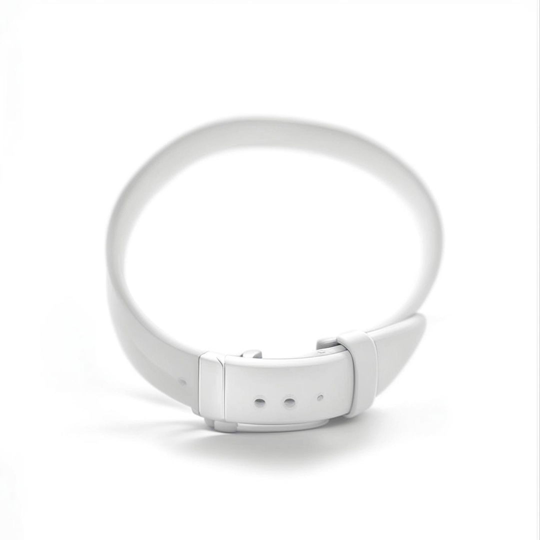 An all-white minimalist watch design without any branding, featuring a smooth band and a simple face with two slender hands.