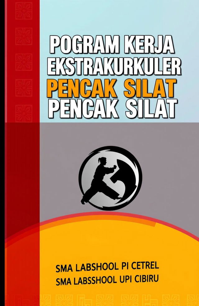 A book cover design featuring the title 'PROGRAM KERJA EKSTRAKURIKULER PENCAK SILAT' in bold, eye-catching typography