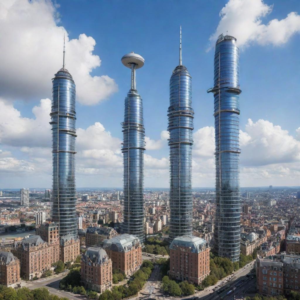 Picture a city adorned with airpunk skyscrapers. Majestic towers equipped with wind-powered turbines, zeppelin docks, and swirling vortex generators. These architectural marvels touch the azure sky, dancing with the rhythm of the winds.