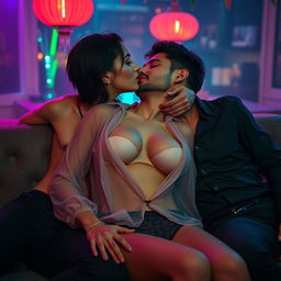 A sensual and intimate scene featuring a female figure inspired by Alia Bhatt, clad in enticing lingerie