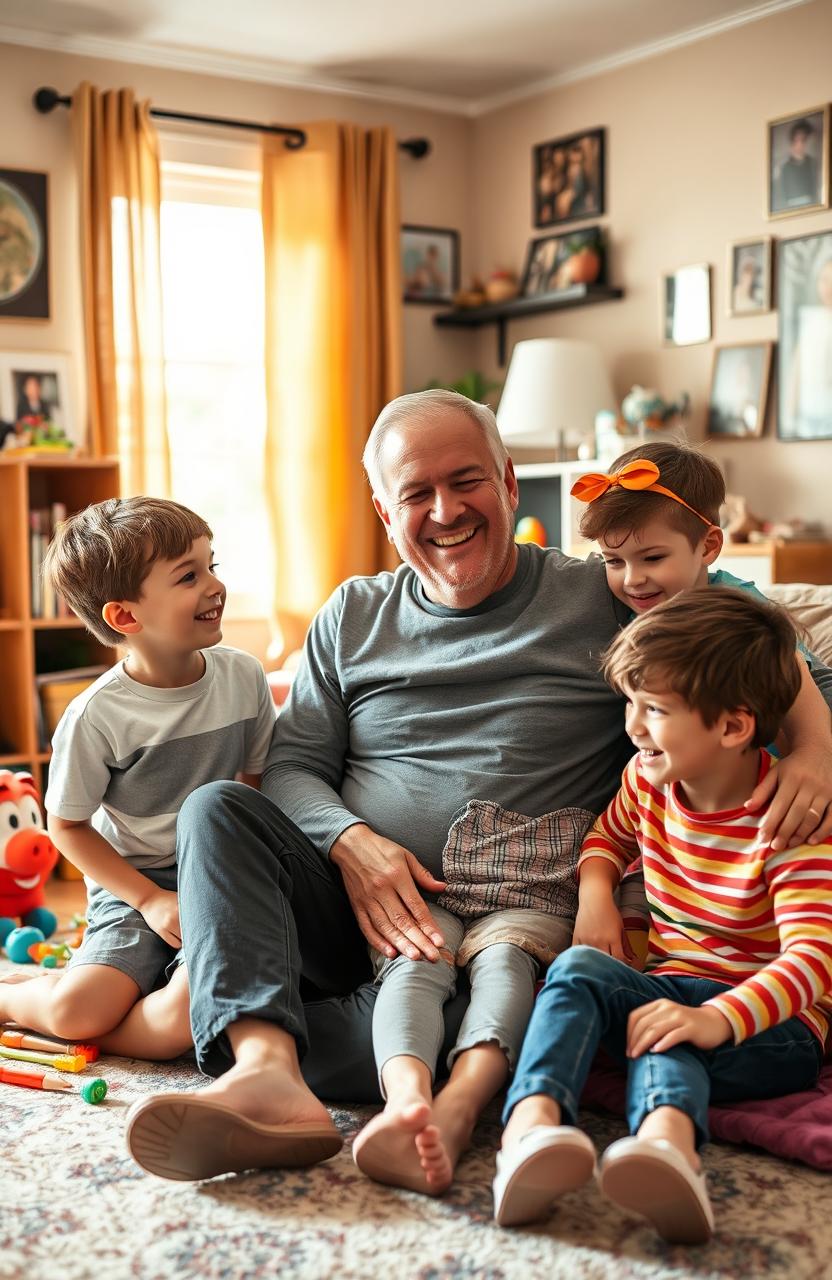 A single father joyfully caring for his four children under one roof