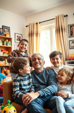 A single father joyfully caring for his four children under one roof