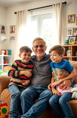 A single father joyfully caring for his four children under one roof