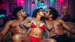 A sensual scene featuring a female figure inspired by Nushrat Bharucha, dressed in alluring lingerie