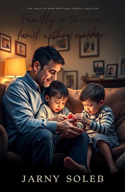 A poignant novel cover depicting a family scene without a mother