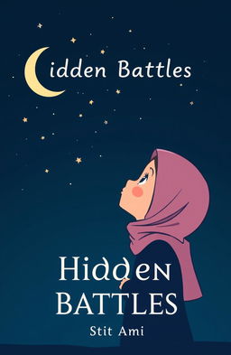 A captivating cartoon silhouette of a small girl wearing a hijab, gazing up at the sky filled with stars, embodying hope and resilience