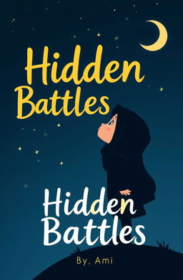 A captivating cartoon silhouette of a small girl wearing a hijab, gazing up at the sky filled with stars, embodying hope and resilience