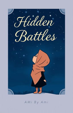 A beautifully designed cover for a Wattpad story titled "Hidden Battles" by Ami, featuring a cartoon silhouette of a small girl wearing a hijab, gazing up at the dark blue sky filled with stars