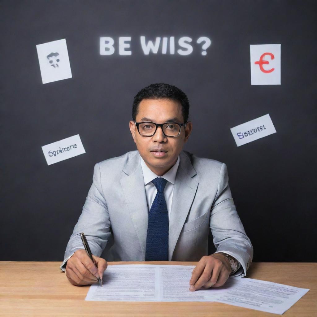 An empowering image titled 'Be WISE! Wise Investing, Scam Ends' showcasing individuals confidently making informed investment decisions. The theme features a transformation from uncertainty to self-assuredness, highlighting the recognition and avoidance of fraudulent schemes in the market.