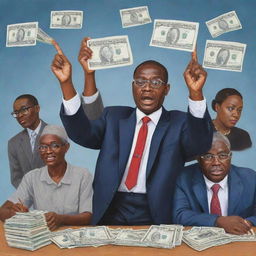 An art piece titled 'Be WISE! Wise Investing, Scam Ends', showing individuals armed with knowledge making informed investment decisions. Illustrate the theme of empowerment, focusing on the individual's ability to identify and steer clear of fraudulent market schemes.