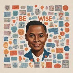 A graphic design titled 'Be WISE! Wise Investing, Scam Ends'. A canvas filled with symbols of empowerment, highlighting individuals making informed investment decisions. A focus needs to be on the detection and avoidance of fraudulent market schemes.