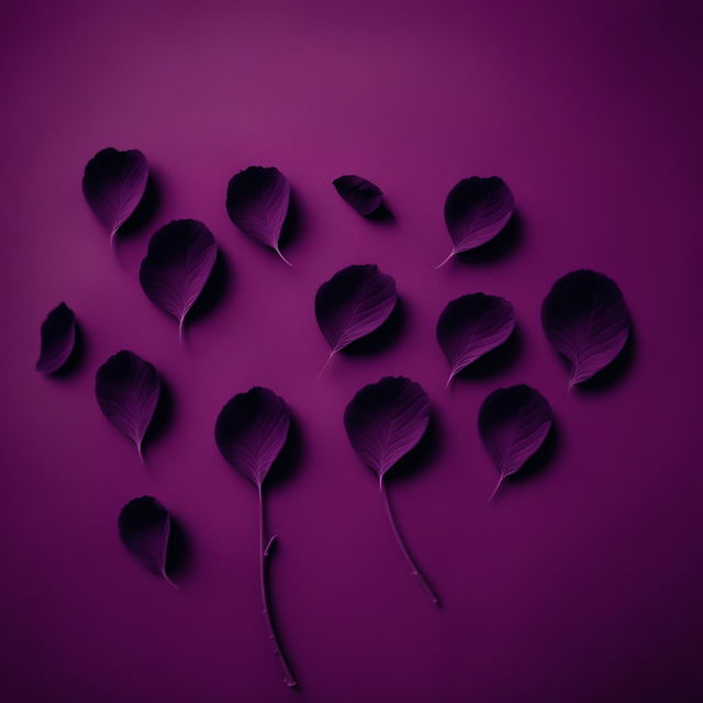 Minimalist lo-fi digital art featuring delicate flower petals in shades of midnight purple scattered across a lighter purple background.