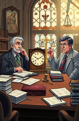 An academic illustration depicting the theme of the transformation of presidential and vice-presidential age limits in judicial political intrigue