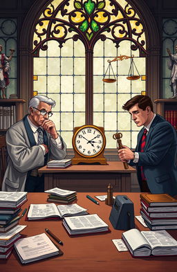 An academic illustration depicting the theme of the transformation of presidential and vice-presidential age limits in judicial political intrigue