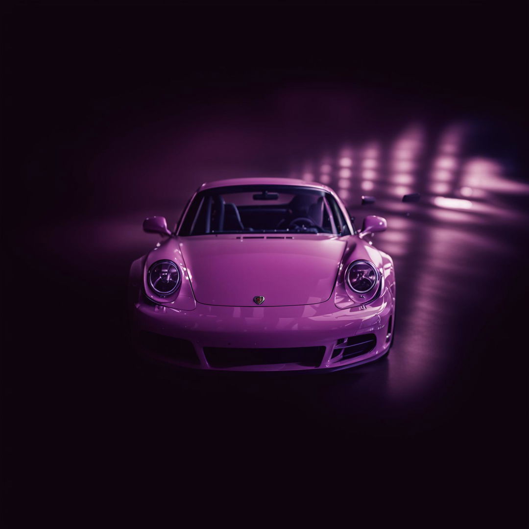 A midnight purple Porsche 911 captured with a 200mm lens under soft lighting.