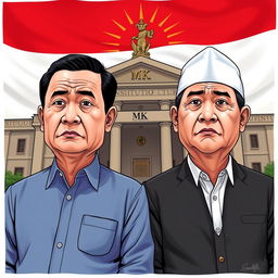 A satirical illustration of two prominent Indonesian political figures, Prabowo Subianto and Gibran Rakabuming Raka, with their faces humorously swapped
