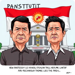 A satirical illustration of two prominent Indonesian political figures, Prabowo Subianto and Gibran Rakabuming Raka, with their faces humorously swapped