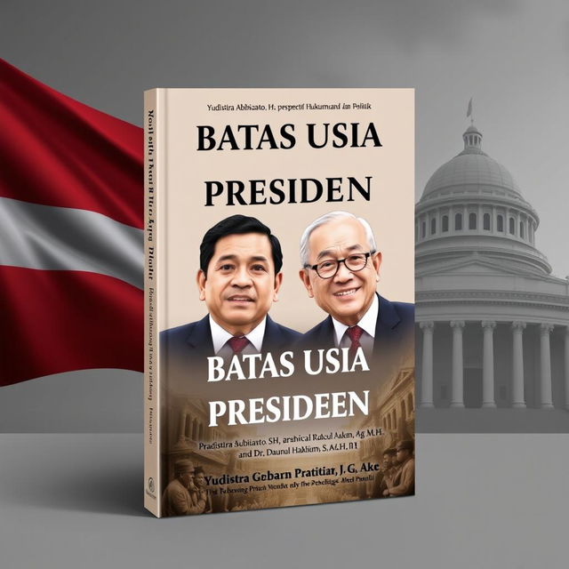 An academic book cover design featuring the title 'Batas Usia Presiden: Perspektif Hukum dan Politik' by Yudistira Abdi Rizki, S