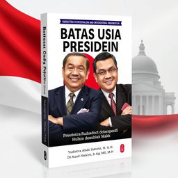 An academic book cover design featuring the title 'Batas Usia Presiden: Perspektif Hukum dan Politik' by Yudistira Abdi Rizki, S
