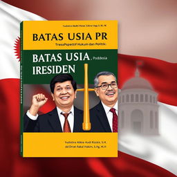 An academic book cover design featuring the title 'Batas Usia Presiden: Perspektif Hukum dan Politik' by Yudistira Abdi Rizki, S