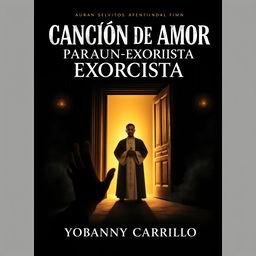 A striking book cover design for 'CANCIÓN DE AMOR PARA UN EXORCISTA' by Yobanny Carrillo