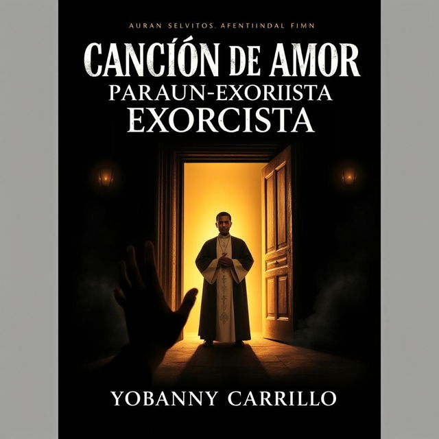 A striking book cover design for 'CANCIÓN DE AMOR PARA UN EXORCISTA' by Yobanny Carrillo