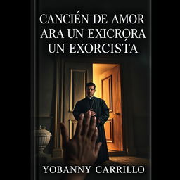 A striking book cover design for 'CANCIÓN DE AMOR PARA UN EXORCISTA' by Yobanny Carrillo
