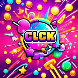 Vibrant digital art thumbnail with 'Click Me!' text, neon colors, sparkling stars, glowing arrows, animated emojis, pulsating corner lights, and a color-cycling border.