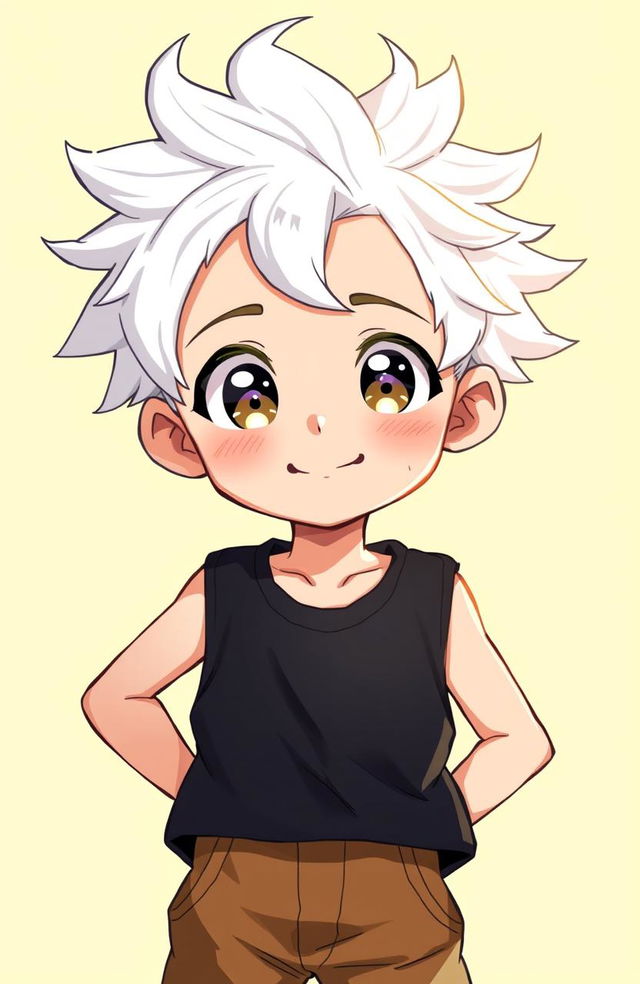 A vibrant and colorful 2D anime illustration of an 8-year-old cute and handsome boy with an expressive face