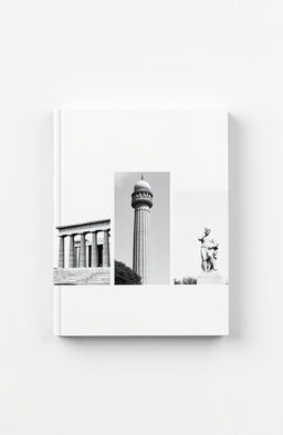 A minimalistic black and white book cover design featuring three images: the ancient Agora of Athens, the minaret of Jondy Shapor University in Iran, and the statue of 'Le Penseur'