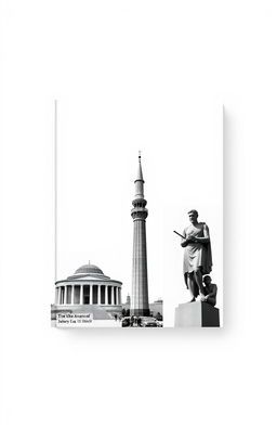 A minimalistic black and white book cover design featuring three images: the ancient Agora of Athens, the minaret of Jondy Shapor University in Iran, and the statue of 'Le Penseur'