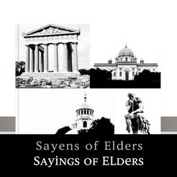 A stylish and minimalistic black and white book cover featuring three distinct images: the ancient Agora of Athens prominently displayed in the first section, the elegant minaret of Jondy Shapor University in Iran in the second section, and the iconic statue of Le Penseur (The Thinker) in the third section