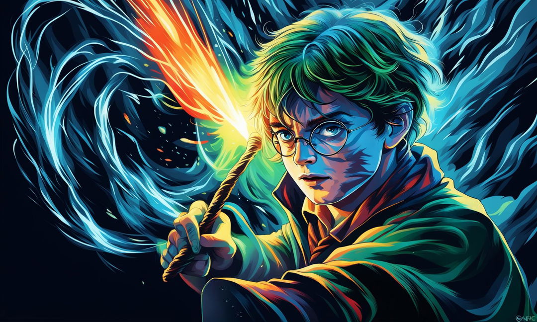 Digital art thumbnail featuring an intense depiction of Harry Potter in the midst of a magical duel.