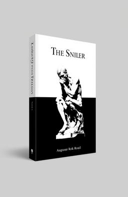 A minimalistic book cover design featuring a black and white depiction of the famous 'The Thinker' statue by Auguste Rodin