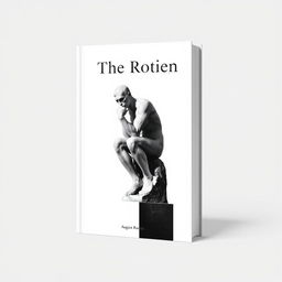 A minimalistic book cover design in black and white featuring the iconic 'The Thinker' statue by Auguste Rodin