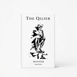 A minimal and small black and white book cover design featuring the iconic 'The Thinker' statue by Auguste Rodin
