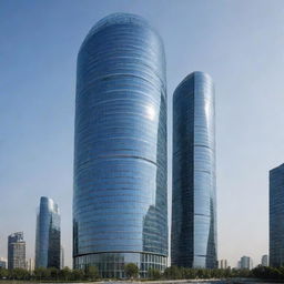 Visualize a modern skyscraper with an exceptional round shape, distinctively unique with its cutting-edge architecture. Its sleek glass structure reflects the surrounding cityscape, upholding an aura of futuristic elegance.