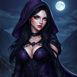 A captivating depiction of a sexy character inspired by Raven from popular fantasy, featuring a mysterious aura
