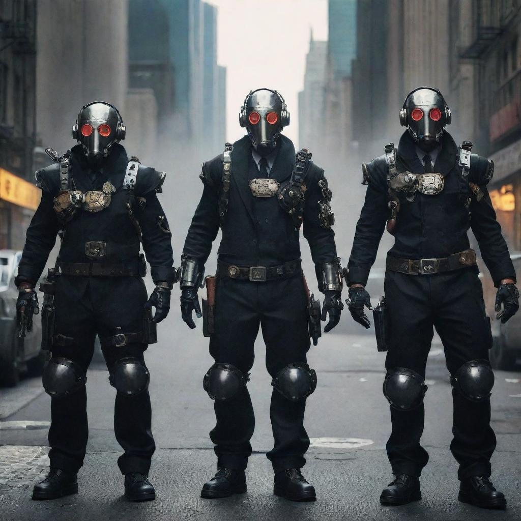 A formidable mechanicpunk mafia, armed with mechanical devices and donned in gear-filled suits. Their presence casts an air of intense intimidation against the backdrop of the noise-filled, machine-loving city.