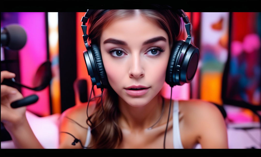 youtube thumbnail pic, attractive podcaster, no text only the image, vibrant edits