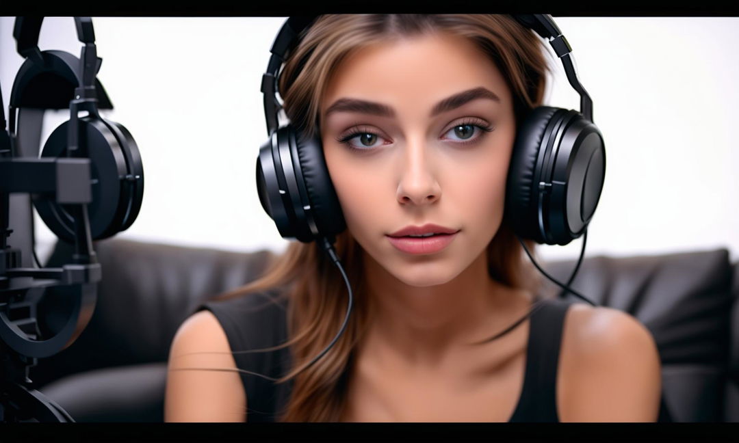 youtube thumbnail pic, attractive podcaster, no text only the image, vibrant edits