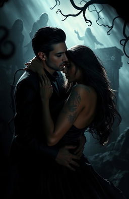 A dramatic and captivating scene depicting the theme 'Shadow of Desire: Love in the Underworld'