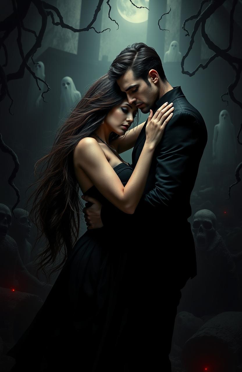 A dramatic and captivating scene depicting the theme 'Shadow of Desire: Love in the Underworld'