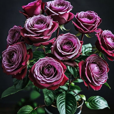 Romantic Bouquet of Roses and Glass Vase