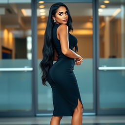 A stunning 28-year-old Brazilian female secretary with beautiful curves, a toned belly, and firm, toned legs and butt