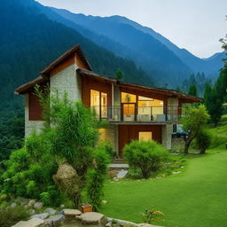 A four-bedroom home with attached bathrooms in every room and a single kitchen, nestled in the scenic beauty of Himachal Pradesh.